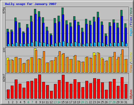 Daily usage for January 2007