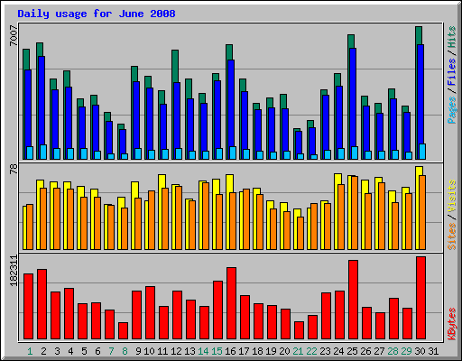 Daily usage for June 2008