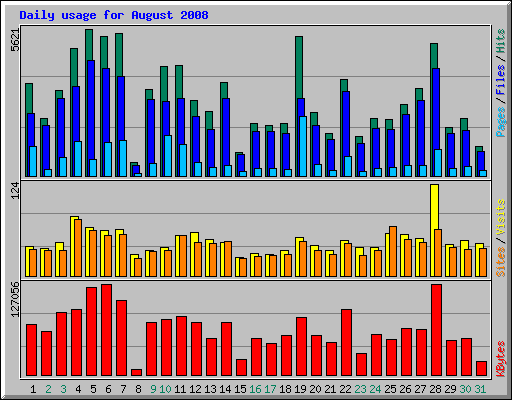 Daily usage for August 2008